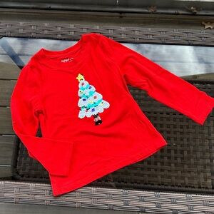 Cat and Jack Red Kids Shirt with Sequin Christmas Tree Design Size XS